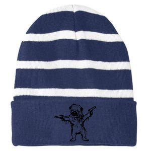 Gangster Pug With Guns Striped Beanie with Solid Band