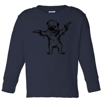 Gangster Pug With Guns Toddler Long Sleeve Shirt