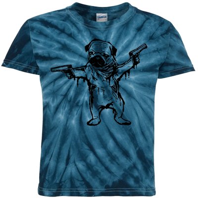 Gangster Pug With Guns Kids Tie-Dye T-Shirt