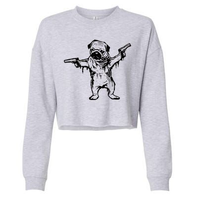 Gangster Pug With Guns Cropped Pullover Crew