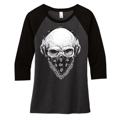 Gangster Skull Women's Tri-Blend 3/4-Sleeve Raglan Shirt