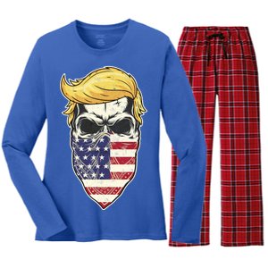 Gangster Trump USA Bandanna Skull Women's Long Sleeve Flannel Pajama Set 