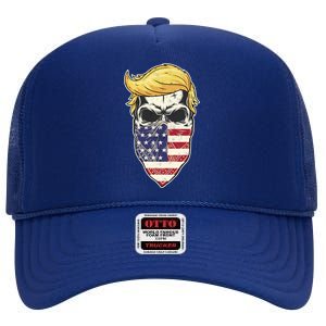 Gangster Trump USA Bandanna Skull High Crown Mesh Back Trucker Hat