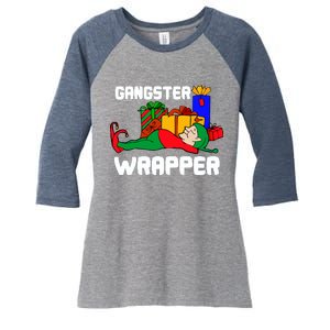 Gangster Wrapper Elf Gift Wrapping Women's Tri-Blend 3/4-Sleeve Raglan Shirt