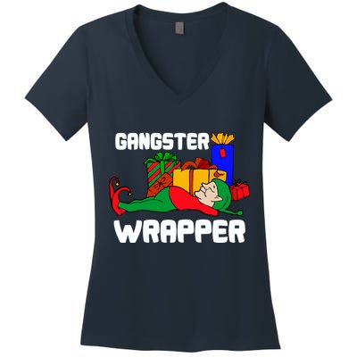 Gangster Wrapper Elf Gift Wrapping Women's V-Neck T-Shirt