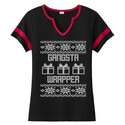 Gangster Wrapper Ugly Christmas Ladies Halftime Notch Neck Tee