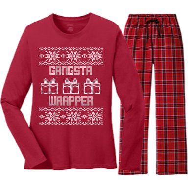 Gangster Wrapper Ugly Christmas Women's Long Sleeve Flannel Pajama Set 