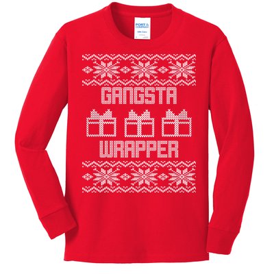 Gangster Wrapper Ugly Christmas Kids Long Sleeve Shirt