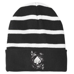 Grunge Ace Of Spades Striped Beanie with Solid Band