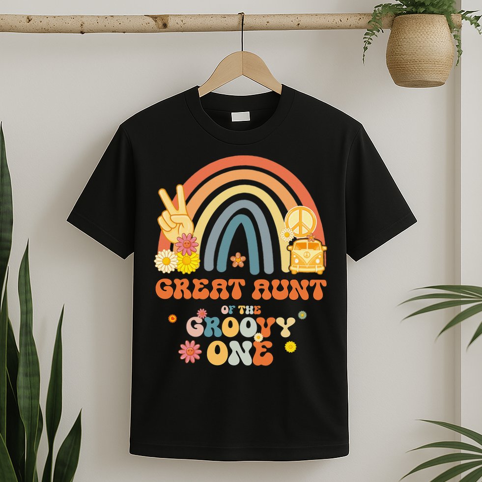 Great Aunt of the Groovy One Rainbow Boho Birthday Party T-Shirt