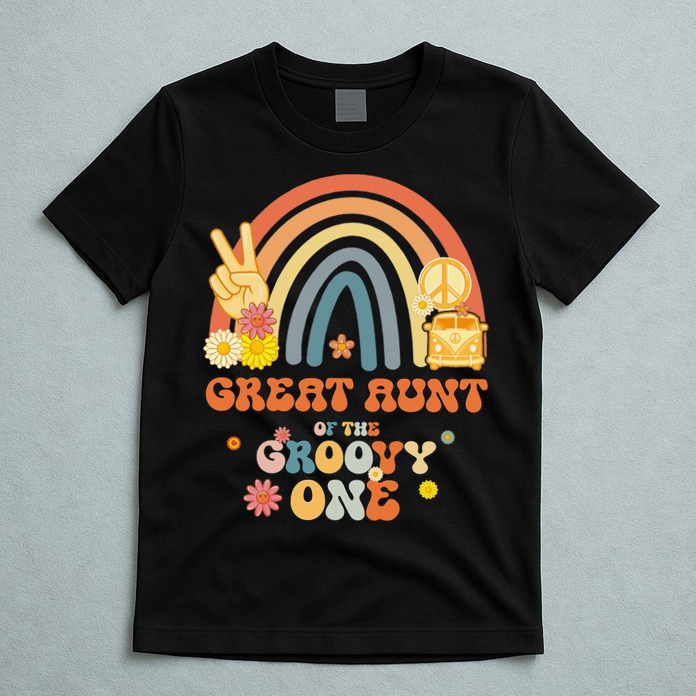 Great Aunt of the Groovy One Rainbow Boho Birthday Party T-Shirt