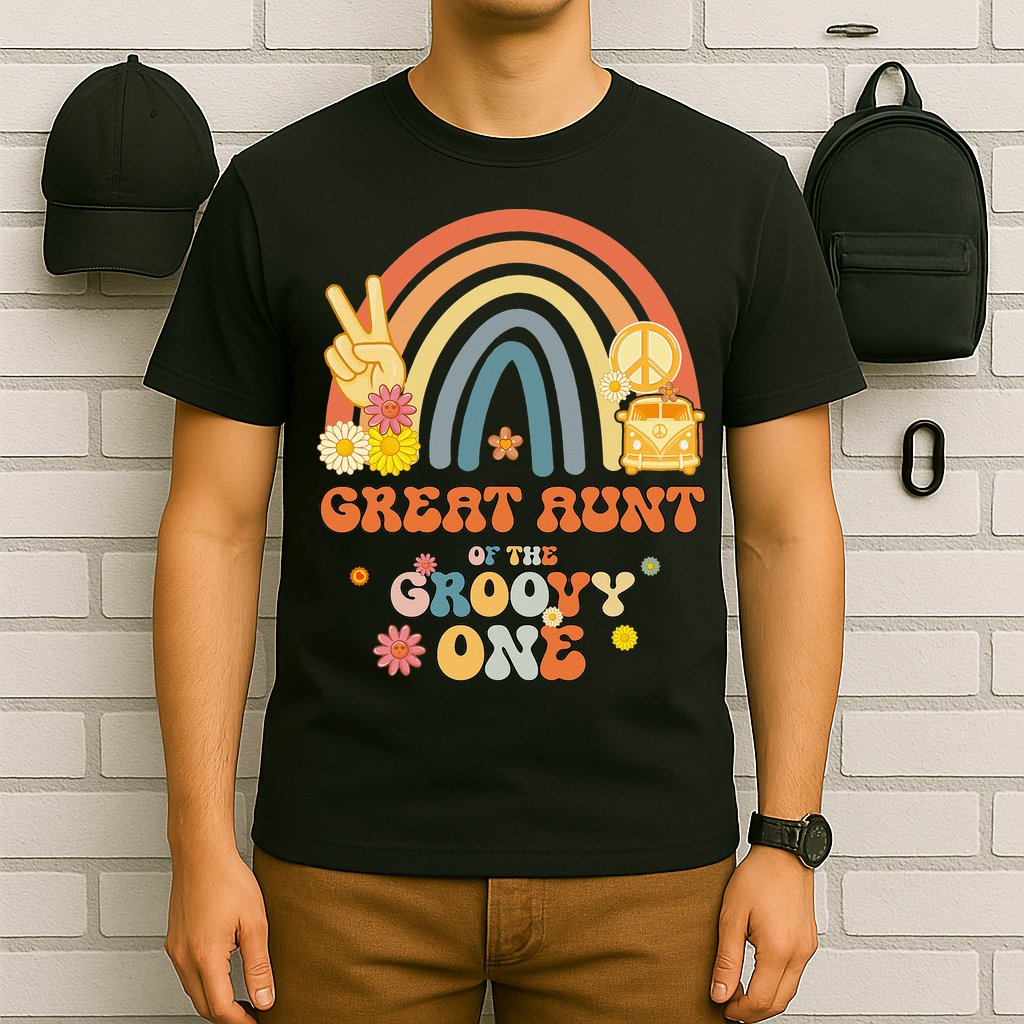 Great Aunt of the Groovy One Rainbow Boho Birthday Party T-Shirt