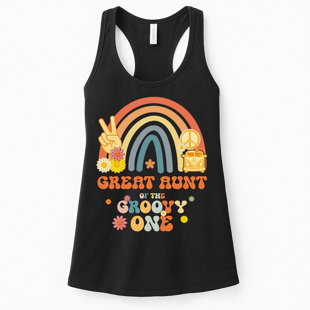Great Aunt of the Groovy One Rainbow Boho Birthday Party Womens Tank Top