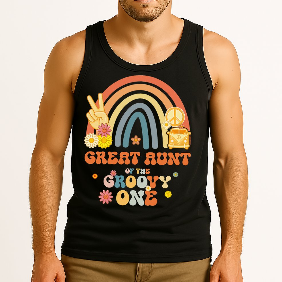 Great Aunt of the Groovy One Rainbow Boho Birthday Party Tank Top