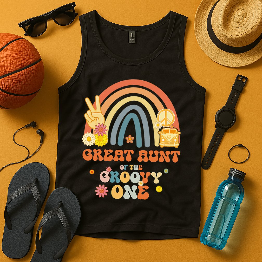 Great Aunt of the Groovy One Rainbow Boho Birthday Party Tank Top