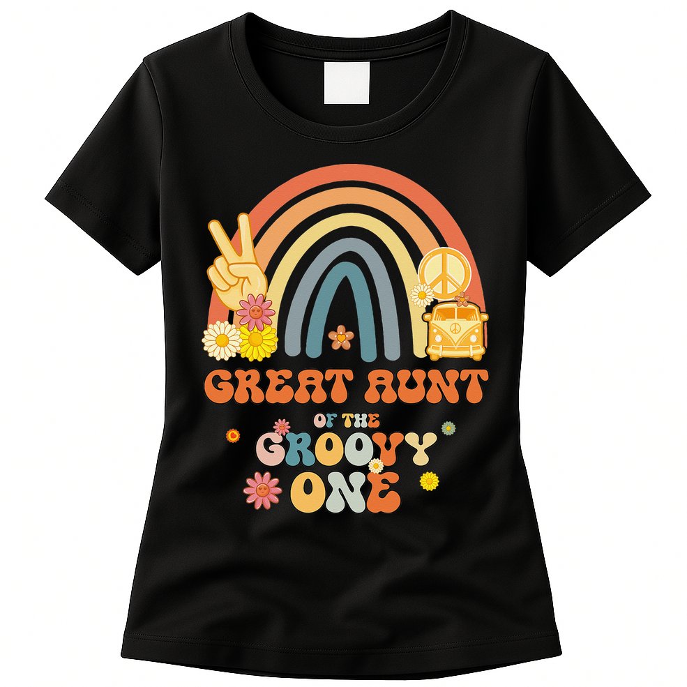 Great Aunt of the Groovy One Rainbow Boho Birthday Party Womens T-Shirt
