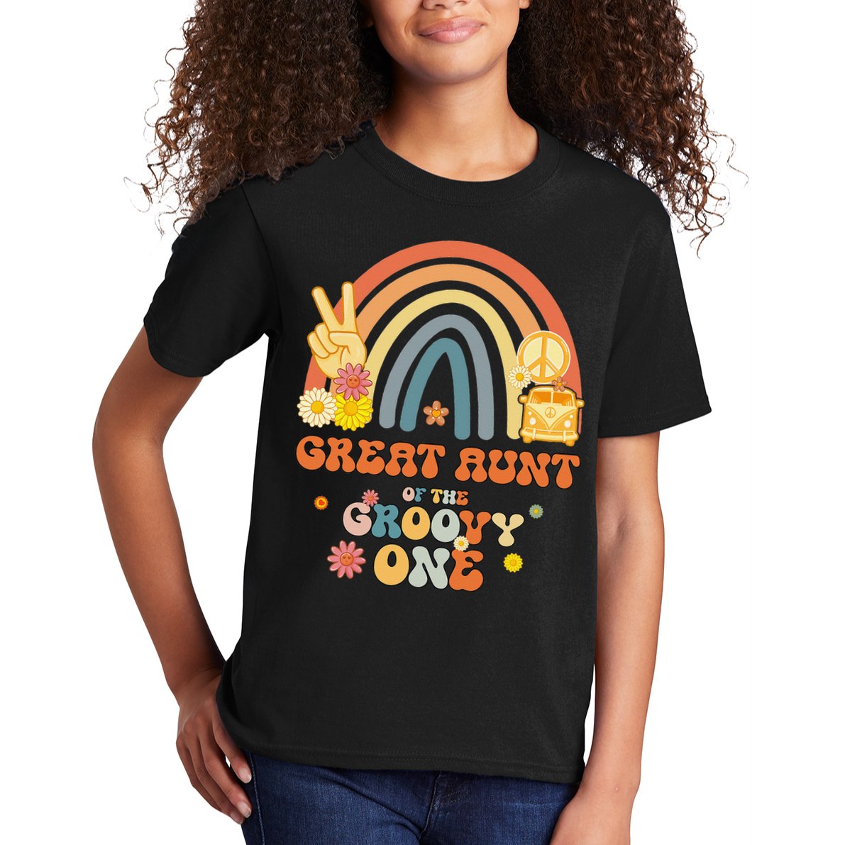 Great Aunt of the Groovy One Rainbow Boho Birthday Party Kids T-Shirt