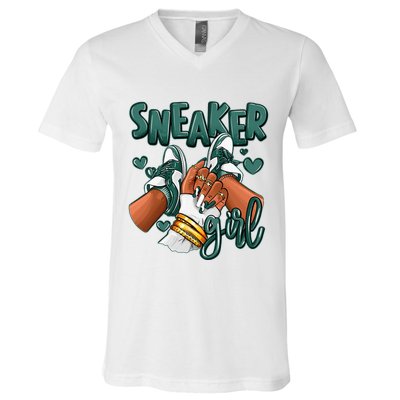 Girl Afro Oxidized Green 4s Matching V-Neck T-Shirt