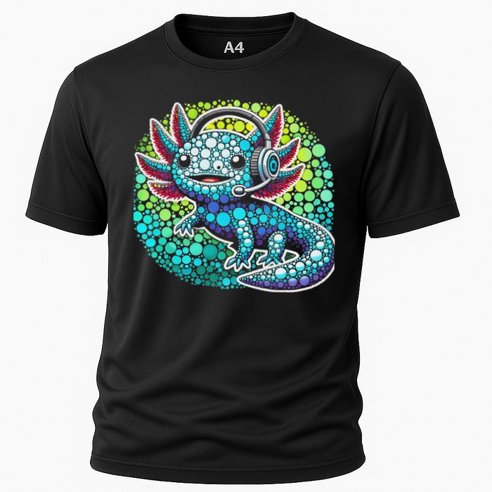 Gamer Axolotl Polka Dot Video Games Day Headphone Cooling Performance Crew T-Shirt