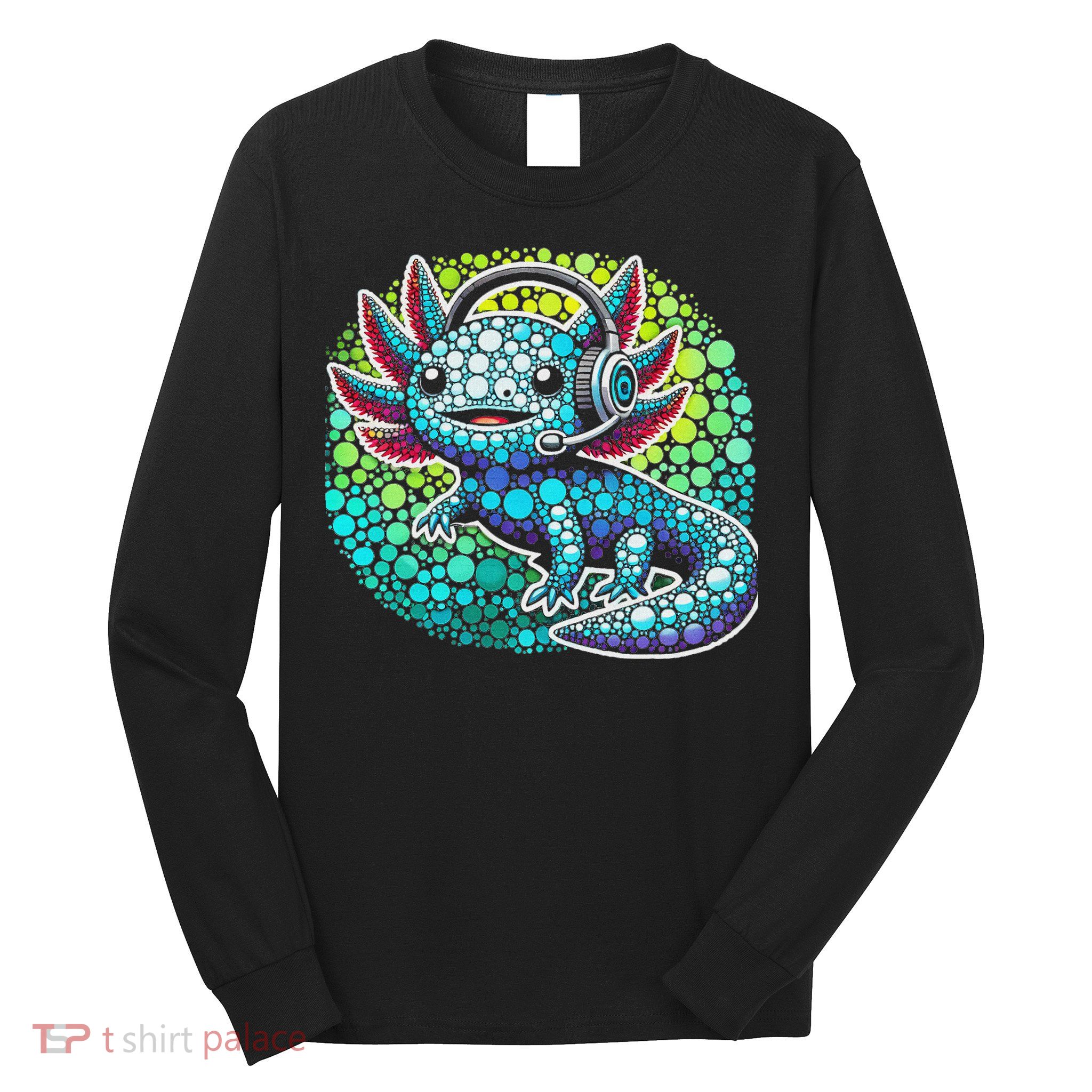 Gamer Axolotl Polka Dot Video Games Day Headphone Long Sleeve Shirt