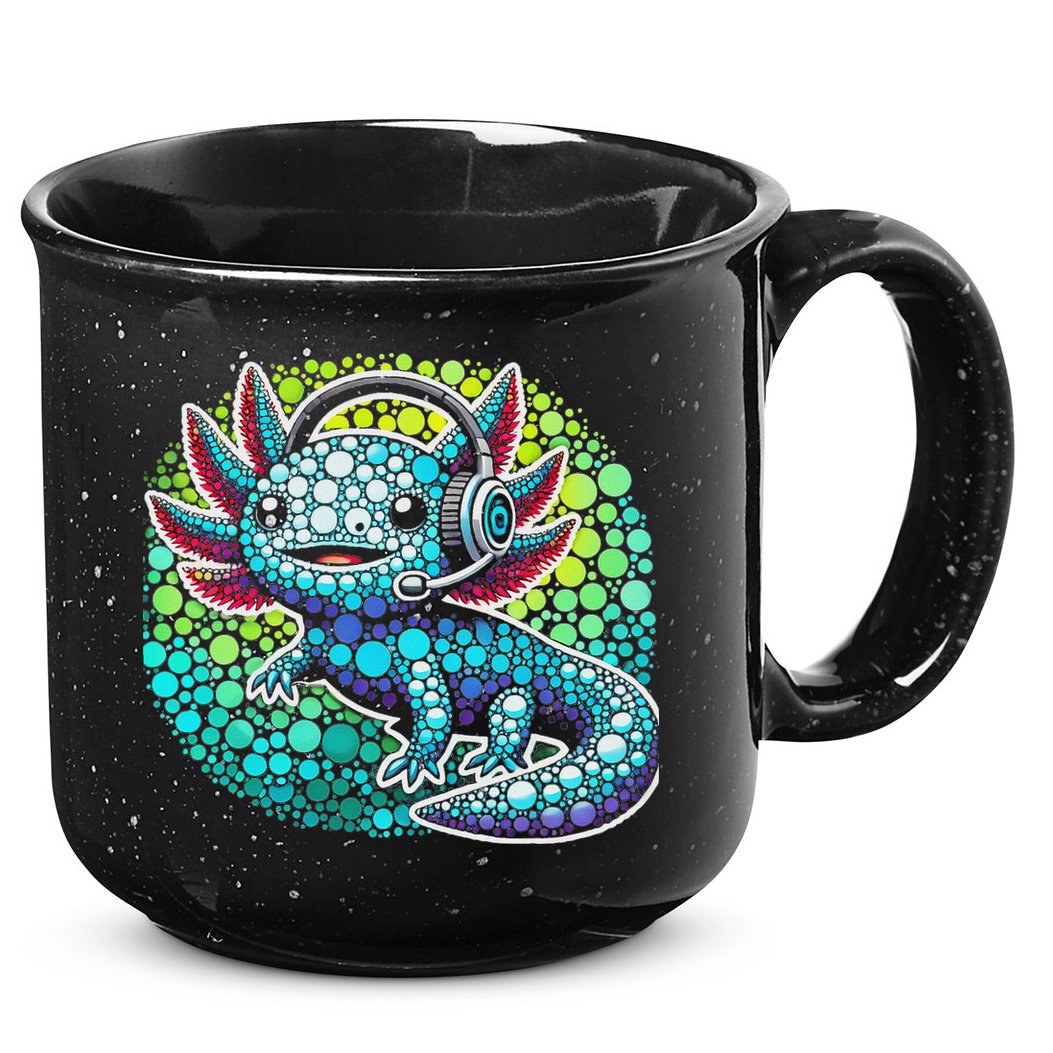 Gamer Axolotl Polka Dot Video Games Day Headphone 15oz Campfire Ceramic Mug