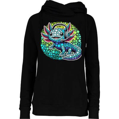 Gamer Axolotl Polka Dot Video Games Day Headphone Womens Funnel Neck Pullover Hood