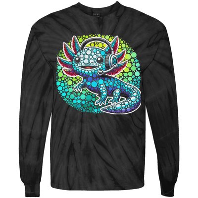 Gamer Axolotl Polka Dot Video Games Day Headphone Tie-Dye Long Sleeve Shirt