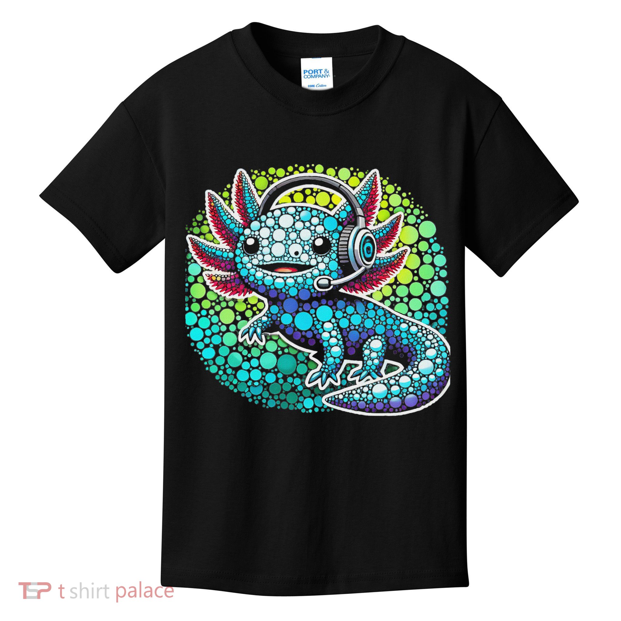 Gamer Axolotl Polka Dot Video Games Day Headphone Kids T-Shirt