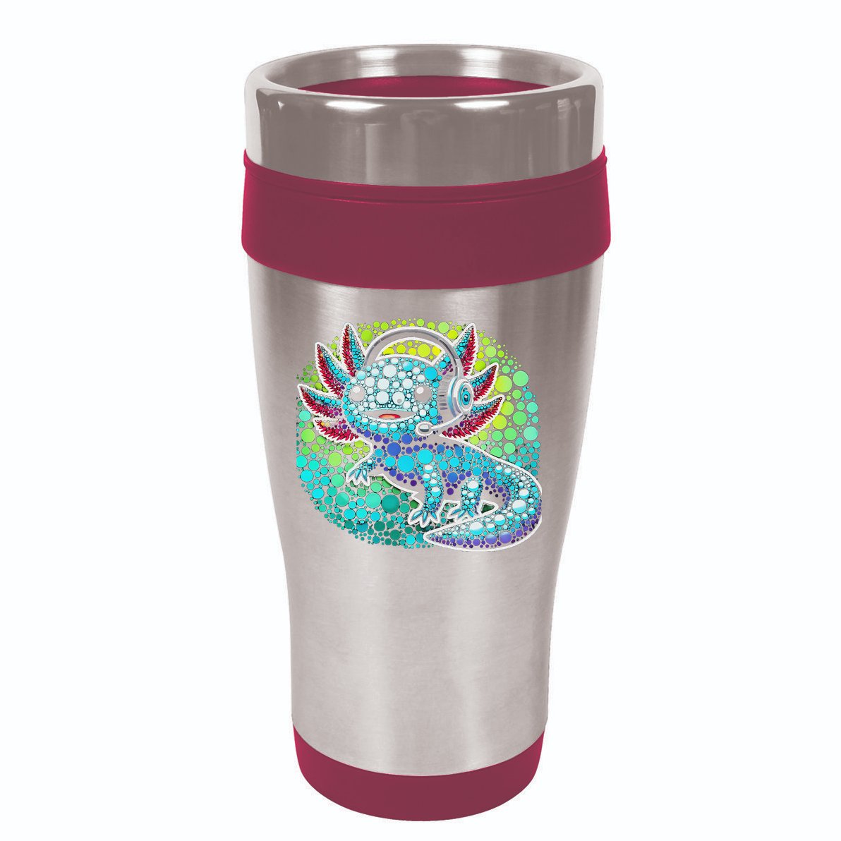 Gamer Axolotl Polka Dot Video Games Day Headphone 16oz Travel Tumbler