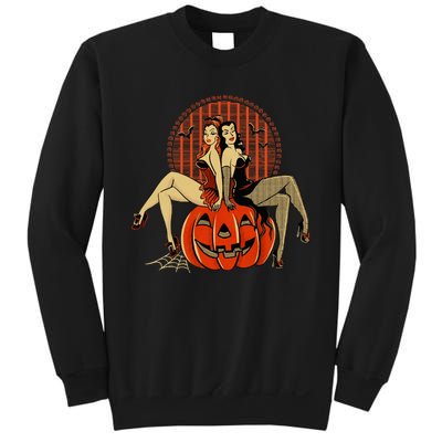 Girl And Pumpkin Pin Up Halloween50s Inspired Halloween Sweatshirt