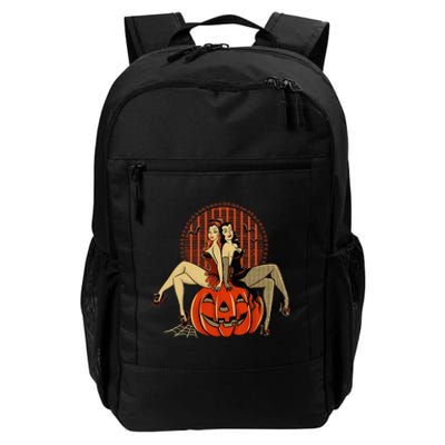 Girl And Pumpkin Pin Up Halloween50s Inspired Halloween Daily Commute Backpack