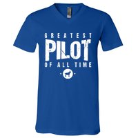 Greatest Airplane Pilot Of All Time #1 Best Pilot Ever Goat Gift V-Neck T-Shirt