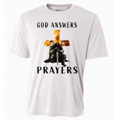 God Answers Prayers Warrior Men Christian Cross Lion Graphic Cooling Performance Crew T-Shirt