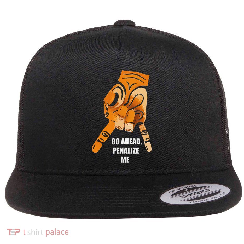 Go Ahead Penalize Me Upside Down Horns Oklahoma Flat Bill Trucker Hat