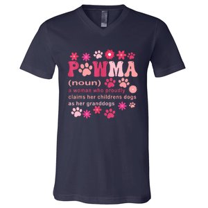 Groovy Art Pawma Noun Definition Mama Grandma Dog Lovers V-Neck T-Shirt