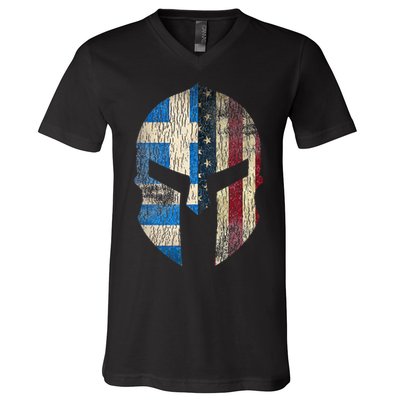 Greek American Pride Greece Spartan Helmet V-Neck T-Shirt