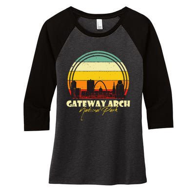 Gateway Arch Retro St Louis National Park Missouri Souvenir Women's Tri-Blend 3/4-Sleeve Raglan Shirt