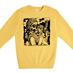 Gun And Roses Skull Girl Premium Crewneck Sweatshirt