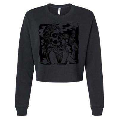 Gun And Roses Skull Girl Cropped Pullover Crew