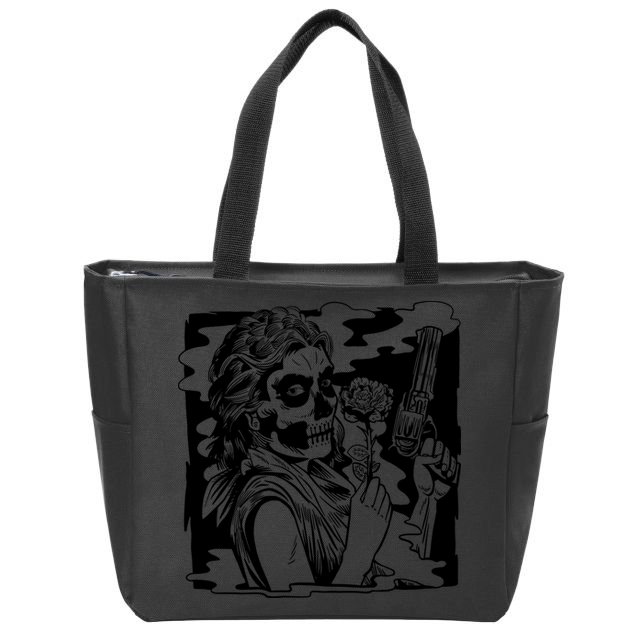 Gun And Roses Skull Girl Zip Tote Bag