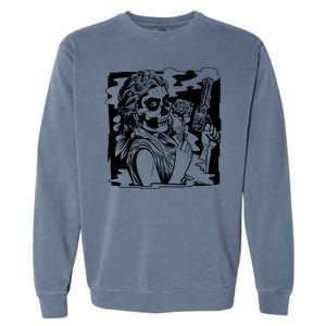 Gun And Roses Skull Girl Garment-Dyed Sweatshirt