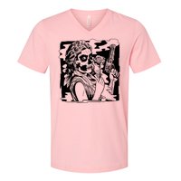 Gun And Roses Skull Girl V-Neck T-Shirt