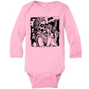 Gun And Roses Skull Girl Baby Long Sleeve Bodysuit