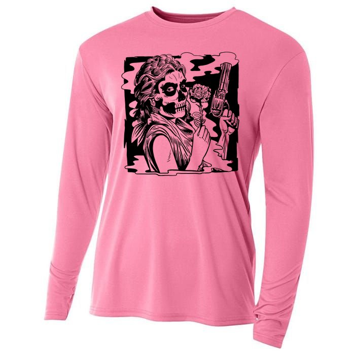 Gun And Roses Skull Girl Cooling Performance Long Sleeve Crew