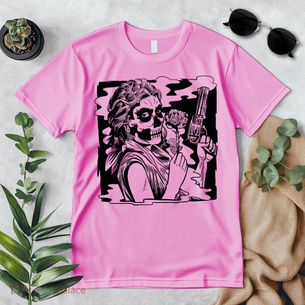 Gun And Roses Skull Girl Premium T-Shirt