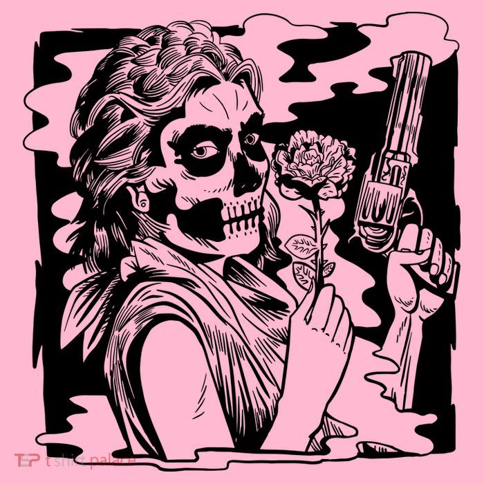 Gun And Roses Skull Girl Premium T-Shirt