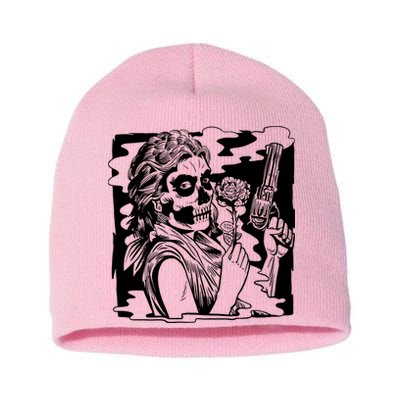 Gun And Roses Skull Girl Short Acrylic Beanie