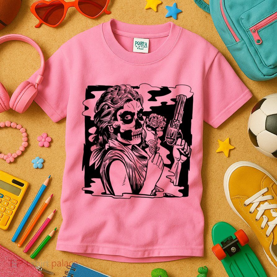 Gun And Roses Skull Girl Kids T-Shirt