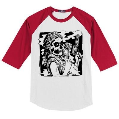 Gun And Roses Skull Girl Kids Colorblock Raglan Jersey