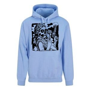 Gun And Roses Skull Girl Unisex Surf Hoodie